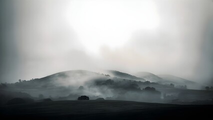 Foggy Day with Hills Hidden in Mist