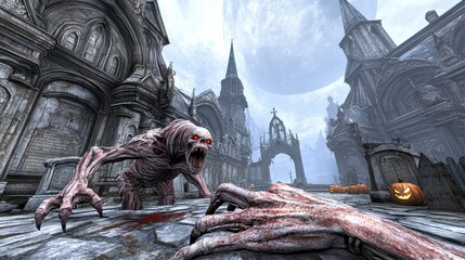 Obraz premium Eerie Creature in a Haunted Graveyard Setting