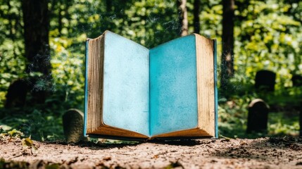 Enchanted Open Book in a Mystical Forest Setting