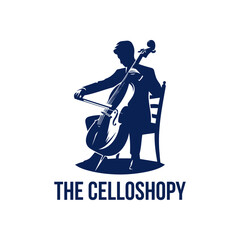 Silhouette of a man playing cello instrument vector illustration