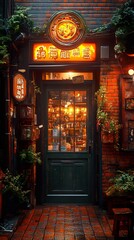 Vintage Shopfront in a Brick Building in Japan
