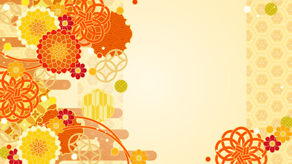 華やかな花と秋色の和風背景