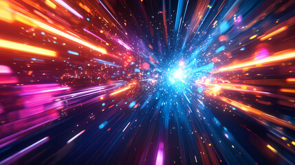 Naklejka premium Epic galactic battle raging between starships featuring vibrant explosions and laser beams. Starfighter Battle. Illustration