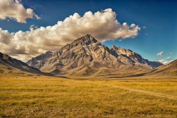 Fototapeta premium Majestic Mountain Landscape Under a Dramatic Cloudy Sky