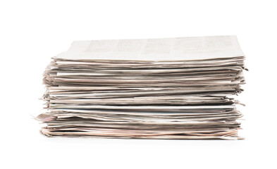 Stack of many newspapers isolated on white