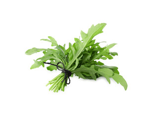 Bunch of fresh arugula leaves isolated on white