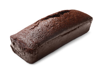 One tasty chocolate sponge cake isolated on white