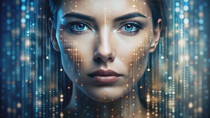 portrait of a women face made up of random numbers, ai generative