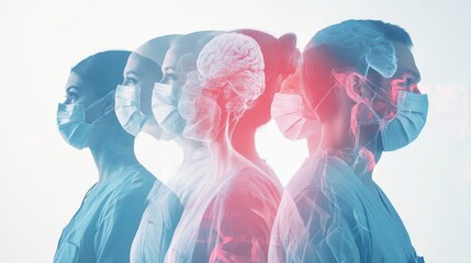 Double exposure group of medical team. Healthcare and medical concept