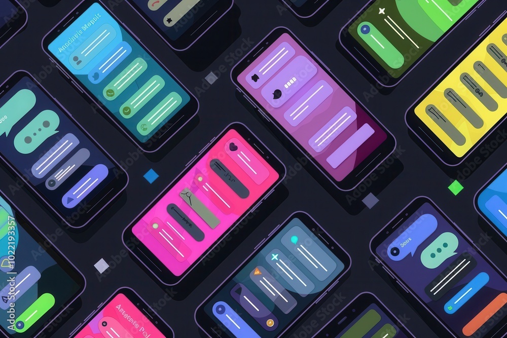 Aufkleber several smartphone screens are arranged together, showcasing colorful stories and engaging short vid