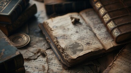 Ancient books and scrolls are displayed amidst historical artifacts, offering a glimpse into a rich past filled with knowledge. Generative AI
