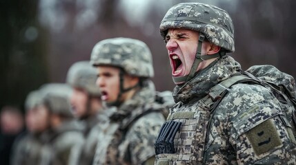 Fototapeta premium Intense Military Training Session in Watercolor Style