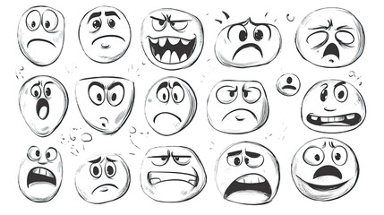 Hand-drawn doodle icon set of emotional expressions. isolated transparent background PNG