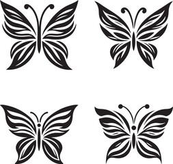 Black butterfly silhouettes, stylized butterfly designs