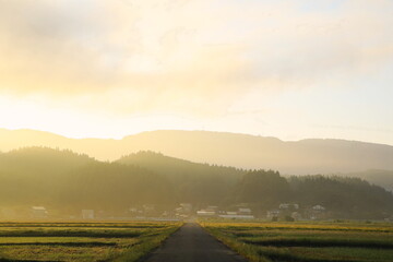 朝靄に包まれる集落