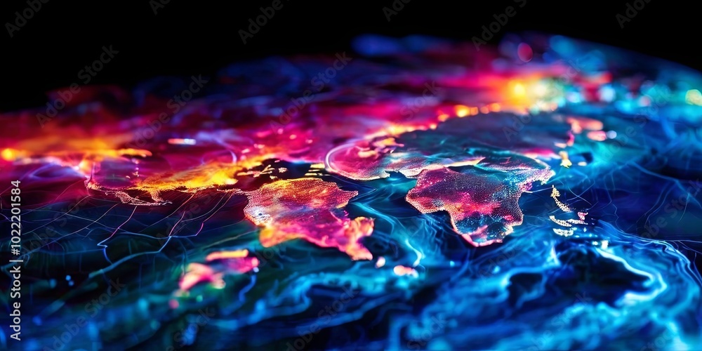 Poster a colorful map of the world with a blue background