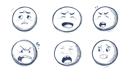 Hand-drawn doodle icon set of emotional expressions. isolated transparent background PNG