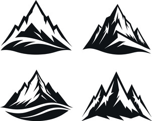Minimalist mountain logos, triangular mountain peaks, abstract alpine symbols, mountain silhouettes