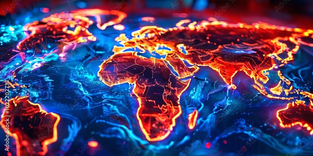Poster a colorful globe with red and blue lights on it