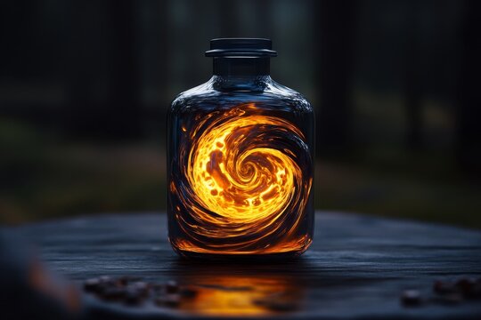 A magical scene where a health elixir made of swirling vitamin supplements transforms into a glowing, powerful potion when consumed