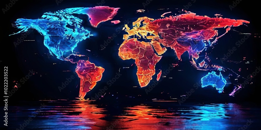Poster a colorful world map with a blue ocean in the background