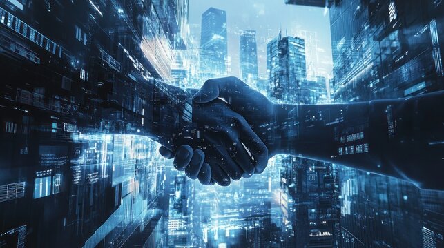 Dynamic Handshake Signifying Business Partnership in City