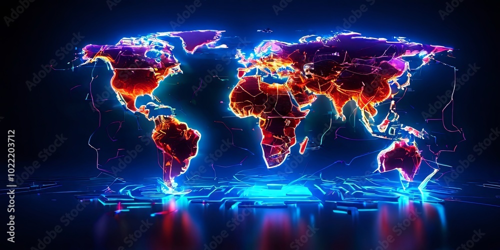 Poster A computer generated image of the world with a red glow