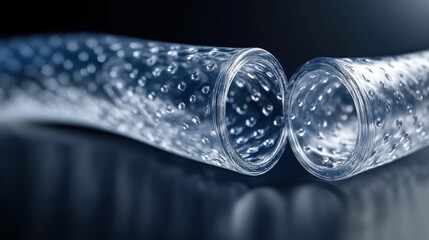 Close-up of a transparent, textured tube with bubbles.