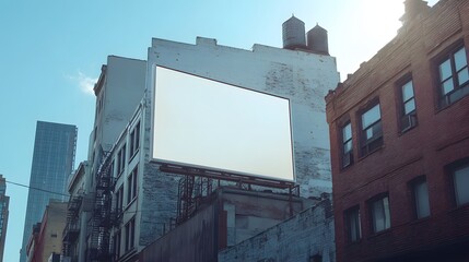 Obraz premium 5. A striking composition featuring an empty billboard on a building, providing a blank canvas for an info banner, with surrounding urban elements adding context to the scene