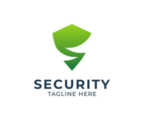 Security abstract shield vector logo template with gradient green for cyber security agencies.