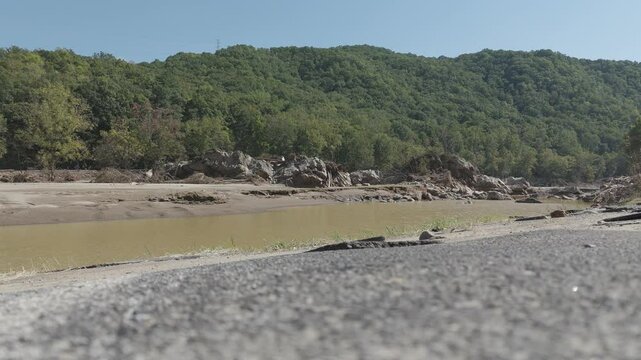 Flooded Nolichucky River After Hurricane Helene. Embreeville Tennessee