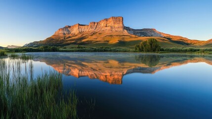 Naklejka premium Breathtaking Panoramic Mountain Reflection at Sunrise