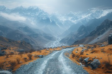 hiking trail himalayas drones aerial views mountains nature landscape real-time valley