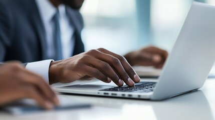 Professional Collaboration Over Laptop in Office Setting