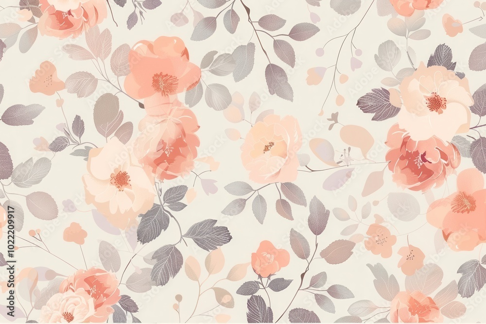 Poster The delicate floral patterns showcase soft pastel shades, offering a tranquil aesthetic suitable for various design projects and interiors. Generative AI