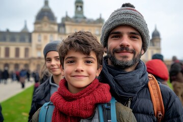 Obraz premium An immigrant family arriving at Ellis Island, facing the unknown as they seek a new life in a foreign country