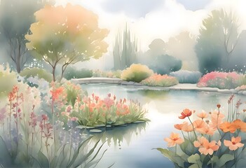 Tranquil Garden Reflections in Morning Light