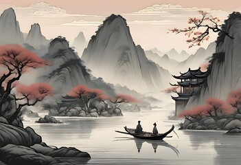 Tranquil Misty Mountain Lake Scenery