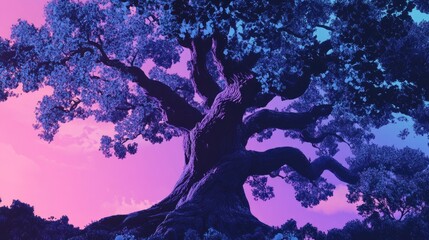 Fototapeta premium A Silhouetted Tree Against a Purple and Blue Sky