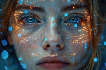 futuristic ai-driven talent agency creative professionals projects deep woman face using