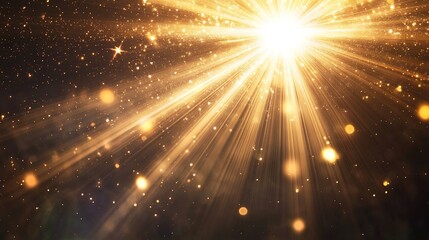 Golden Light Rays Shining Through Dark Space