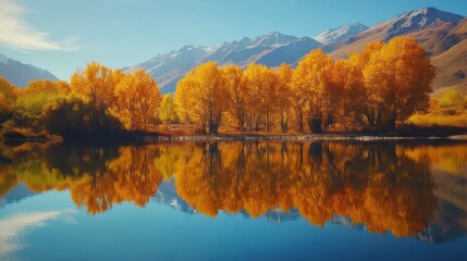 Obraz premium Tranquil Autumn Lake Scene with Reflective Trees