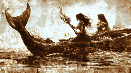 Mellifluous siren luring unsuspecting seafarers into perilous waters. Sirens Lure. Illustration