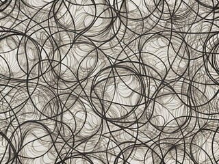 Obraz premium Intricate abstract doodle pattern of chaotic flexible black lines repeating seamlessly on a clean white background, creating a mesmerizing visual effect.