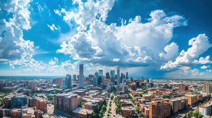 Fototapeta premium Stunning Panoramic View of City Skyline under Vast Clouds