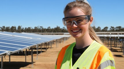 Fototapeta premium Female Technician in Solar Panel Installation Site
