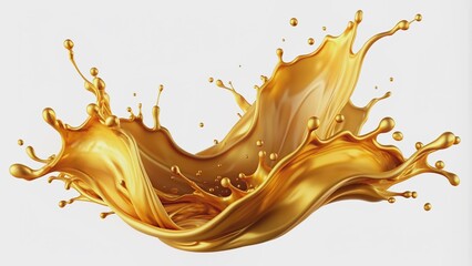 Fototapeta premium Vibrant golden splash trace shapes with dynamic smudge brush strokes, isolated on a crisp white background, showcasing bold contrast and intricate details in high definition.