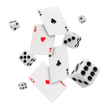 Poker card aces and dice flying on transparent background png