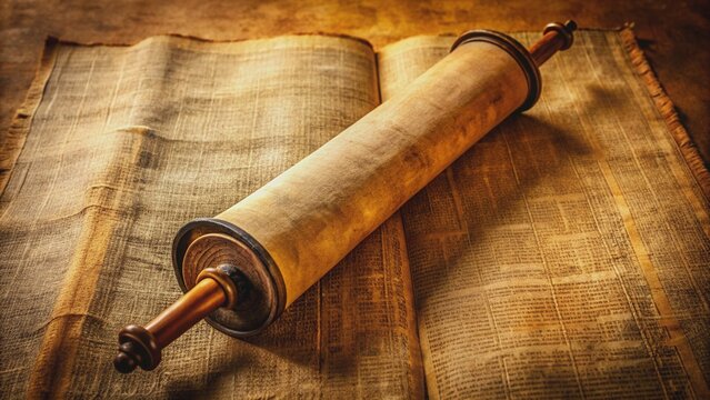 Venerable Torah papyrus background. Scroll jewish. Generate Ai