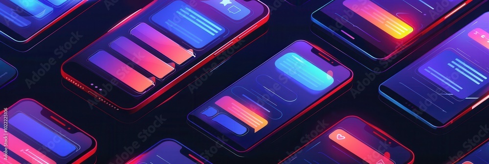 Aufkleber multiple smartphones are actively showcasing colorful stories and short videos in a visually strikin